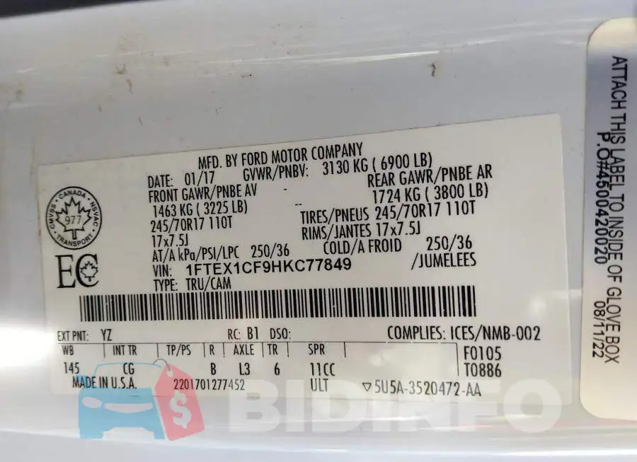 1FTEX1CF9HKC77849 Photo# 9