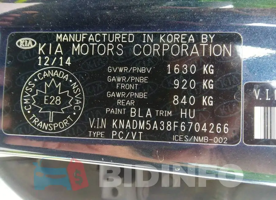 KNADM5A38F6704266 Photo# 9