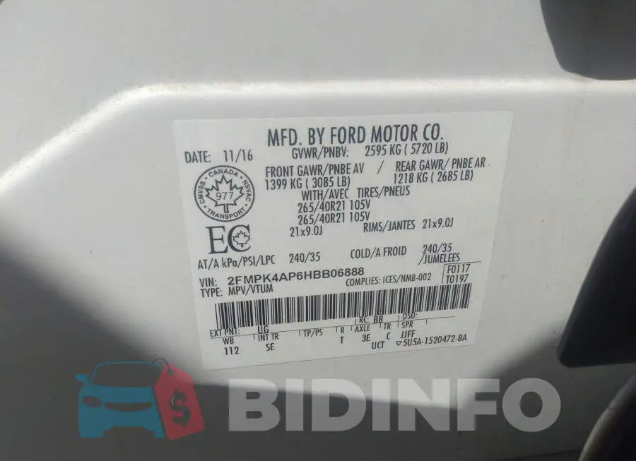 2FMPK4AP6HBB06888 Photo# 9