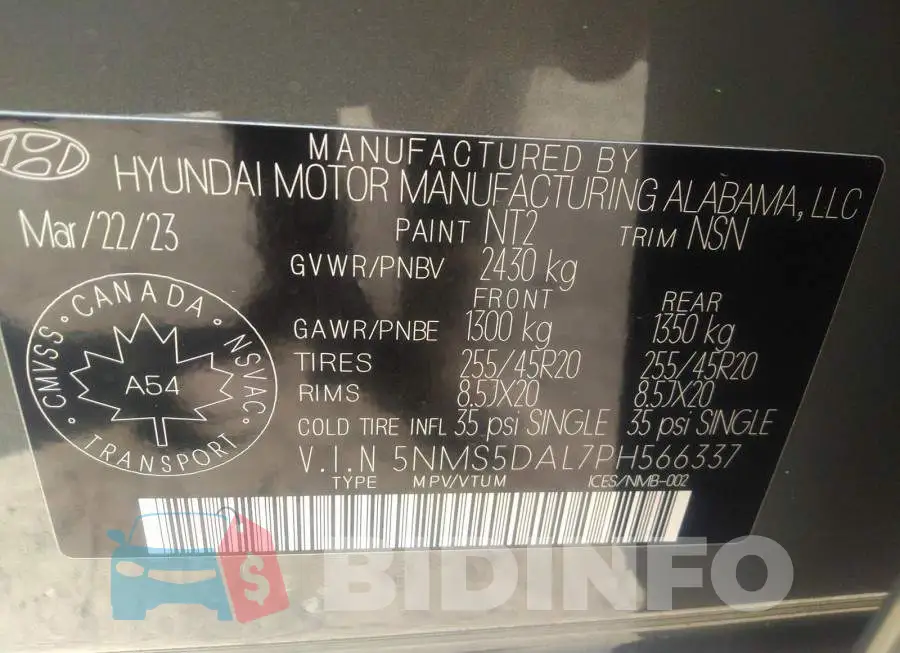 5NMS5DAL7PH566337 Photo# 9