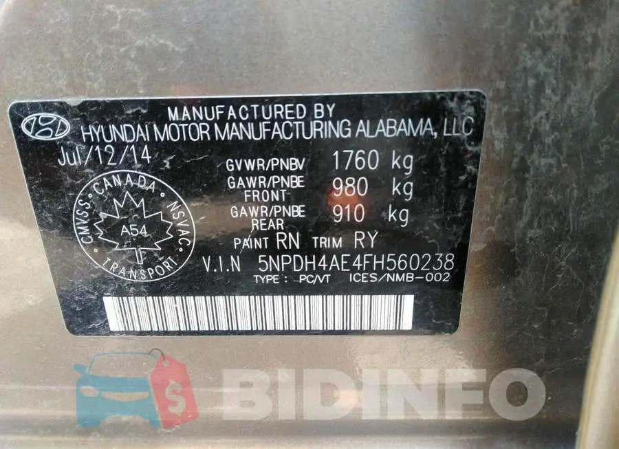 5NPDH4AE4FH560238 Photo# 9