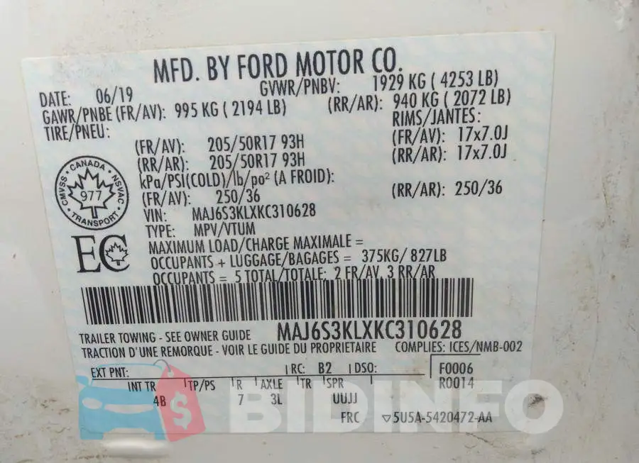 MAJ6S3KLXKC310628 Photo# 9