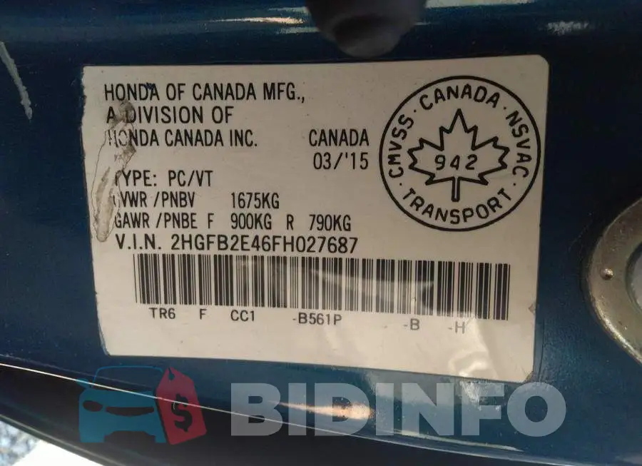 2HGFB2E46FH027687 Photo# 9