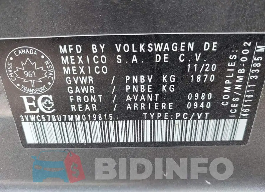 3VWC57BU7MM019815 Photo# 9