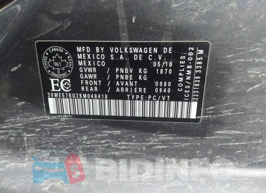 3VWE57BU2KM048418 Photo# 9