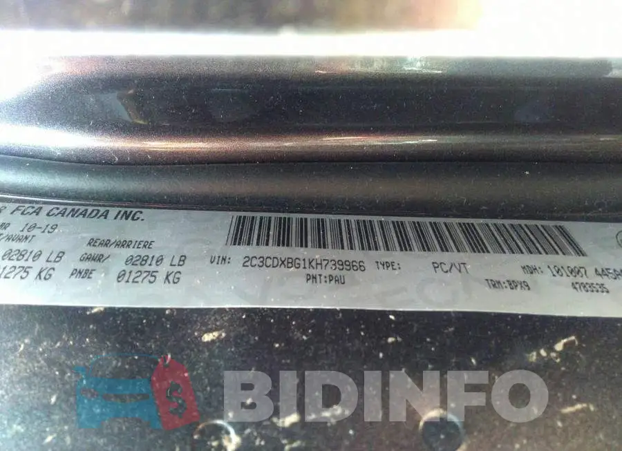 2C3CDXBG1KH739966 Photo# 9