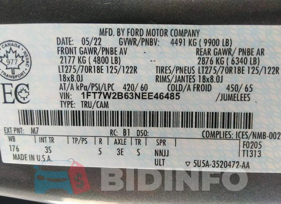 1FT7W2B63NEE46485 Photo# 9