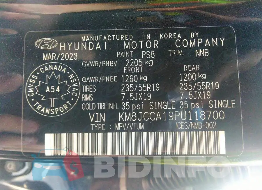 KM8JCCA19PU118700 Photo# 9