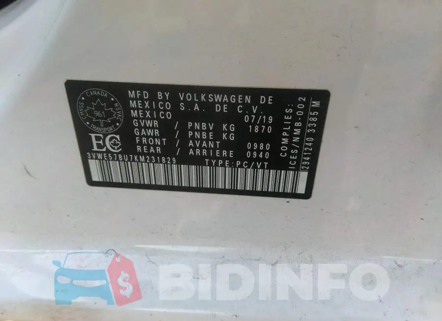 3VWE57BU7KM231829 Photo# 9
