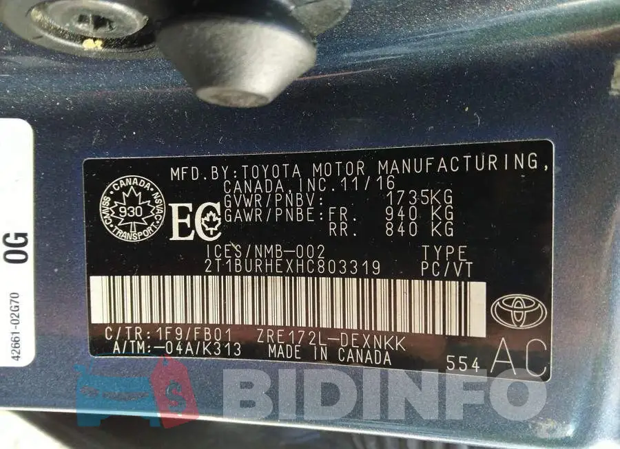 2T1BURHEXHC803319 Photo# 9