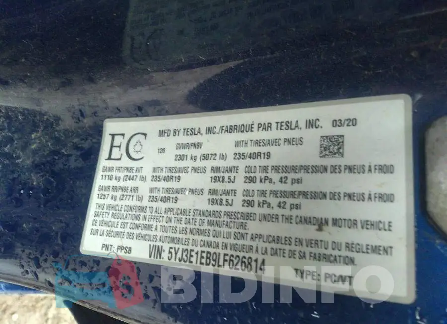 5YJ3E1EB9LF626814 Photo# 9