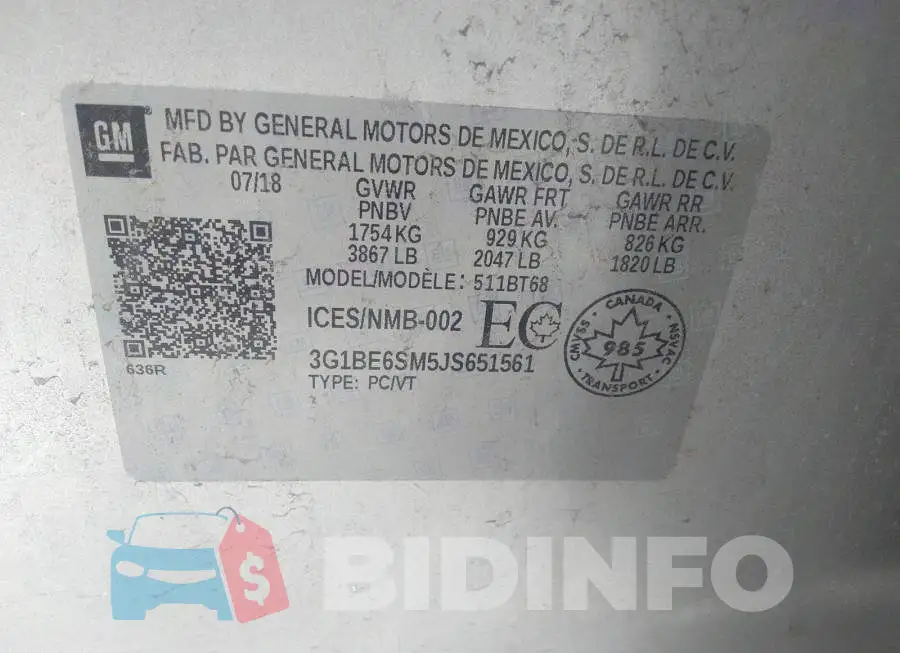 3G1BE6SM5JS651561 Photo# 9