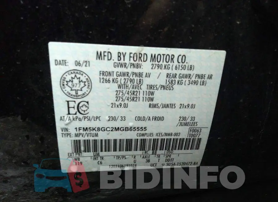 1FM5K8GC2MGB65555 Photo# 9