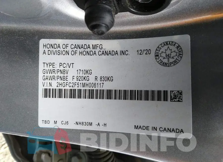 2HGFC2F51MH006117 Photo# 9