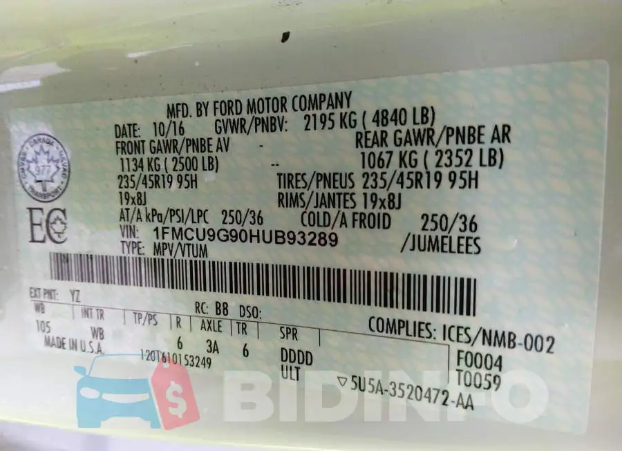 1FMCU9G90HUB93289 Photo# 9