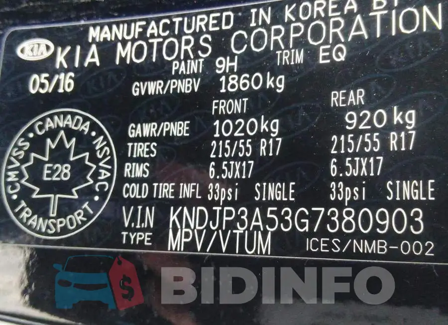 KNDJP3A53G7380903 Photo# 9