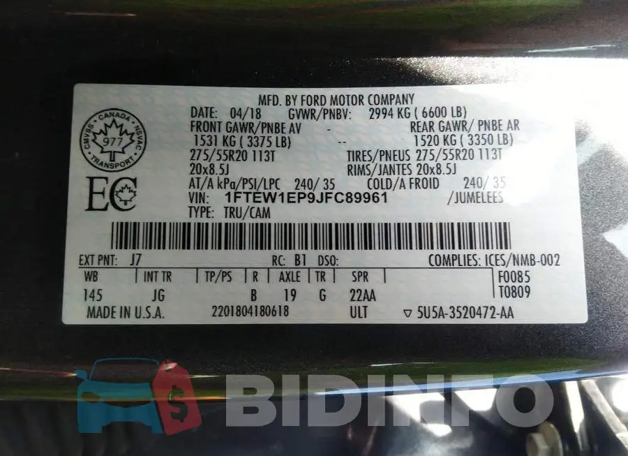 1FTEW1EP9JFC89961 Photo# 9