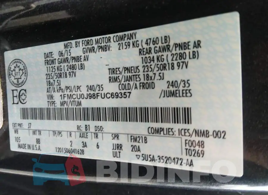 1FMCU0J98FUC69357 Photo# 9