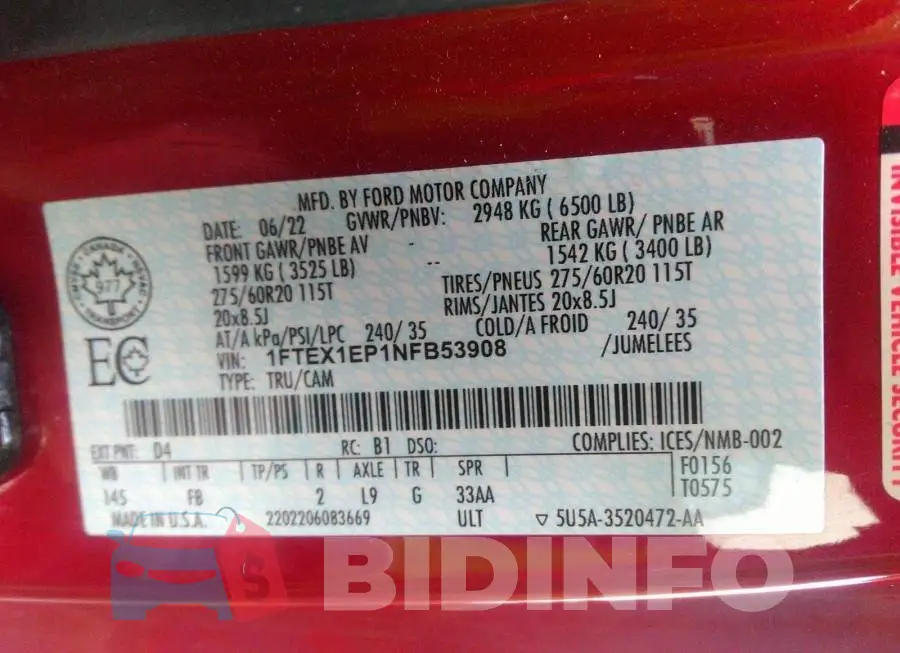 1FTEX1EP1NFB53908 Photo# 9