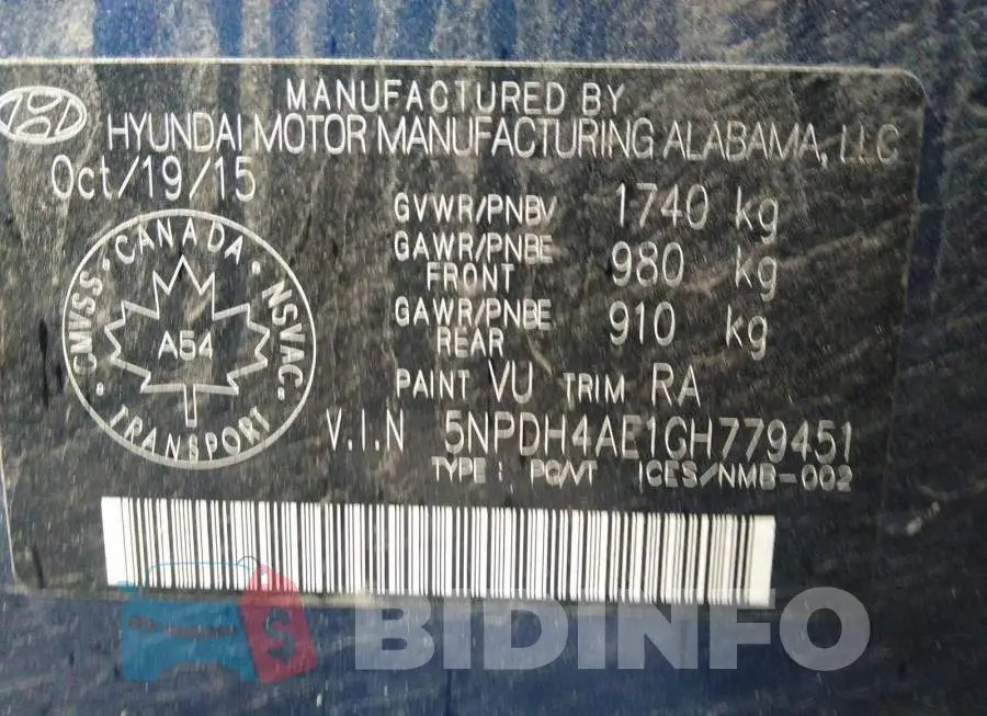 5NPDH4AE1GH779451 Photo# 9