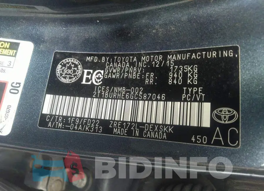 2T1BURHE6GC587046 Photo# 9