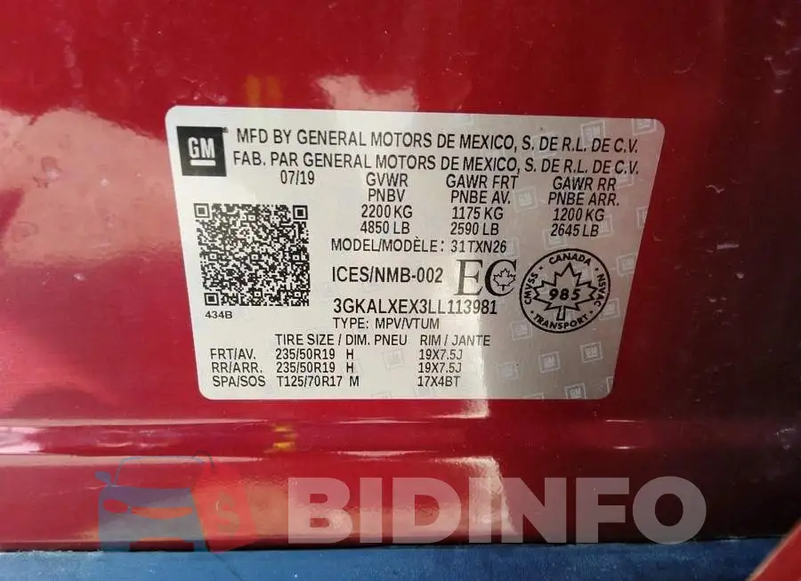 3GKALXEX3LL113981 Photo# 9