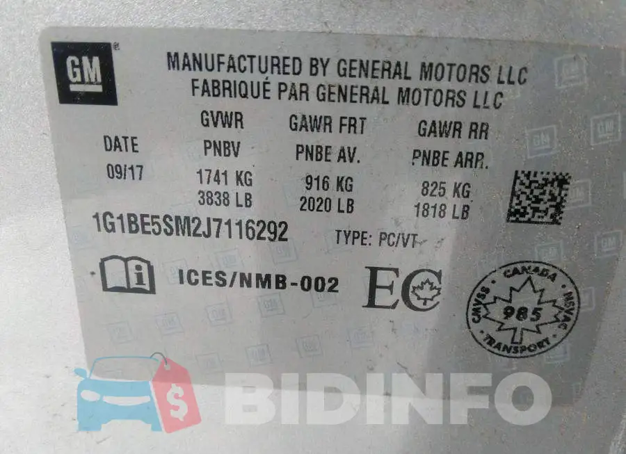 1G1BE5SM2J7116292 Photo# 9