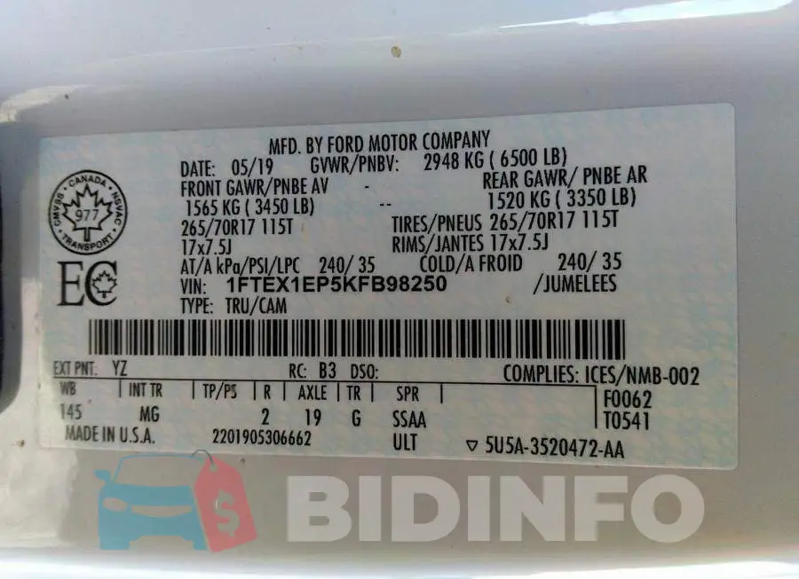 1FTEX1EP5KFB98250 Photo# 9