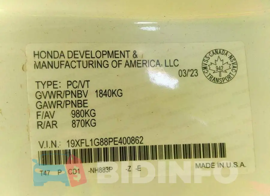 19XFL1G88PE400862 Photo# 9