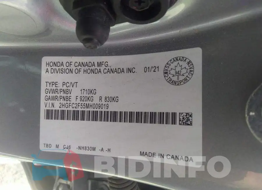 2HGFC2F55MH009019 Photo# 9