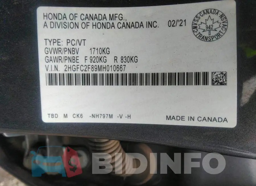 2HGFC2F89MH010667 Photo# 9