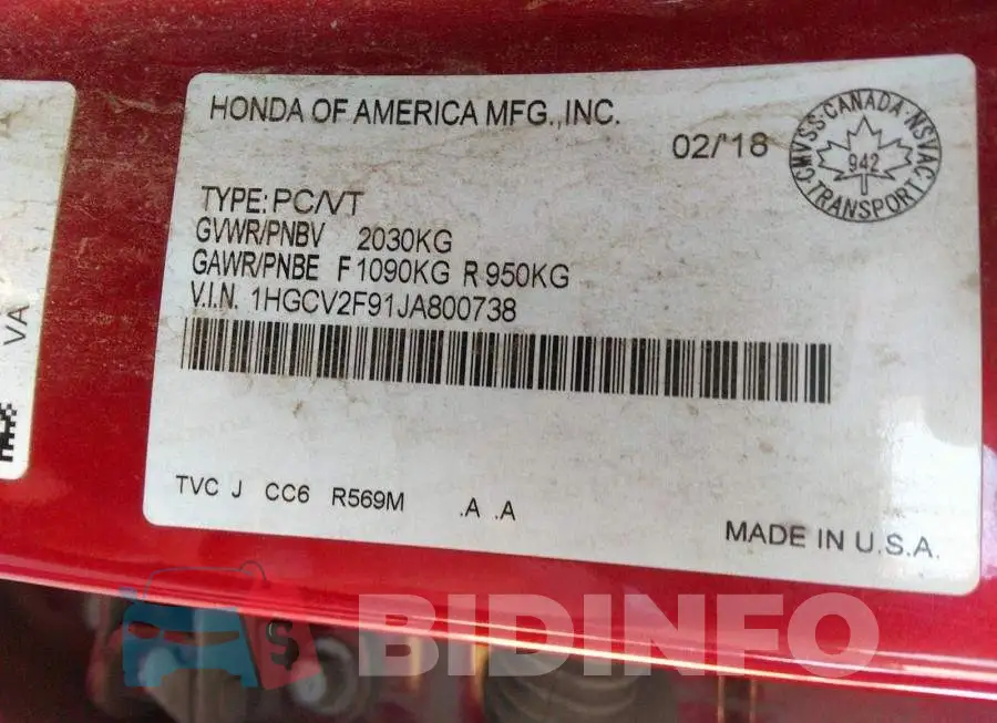 1HGCV2F91JA800738 Photo# 9