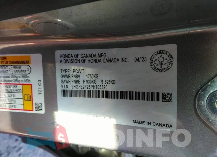 2HGFE2F25PH105320 Photo# 9
