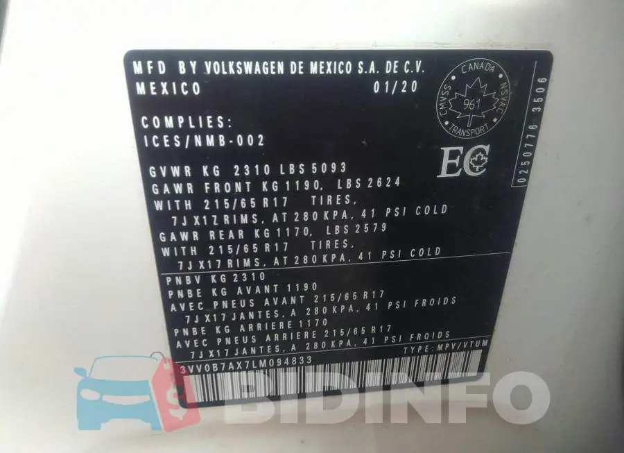 3VV0B7AX7LM094833 Photo# 9