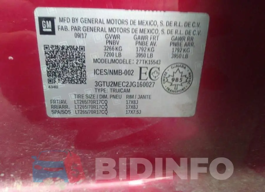 3GTU2MEC2JG160027 Photo# 9