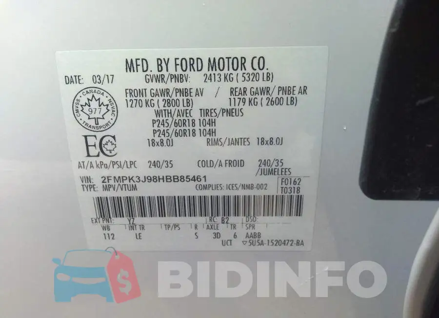 2FMPK3J98HBB85461 Photo# 9
