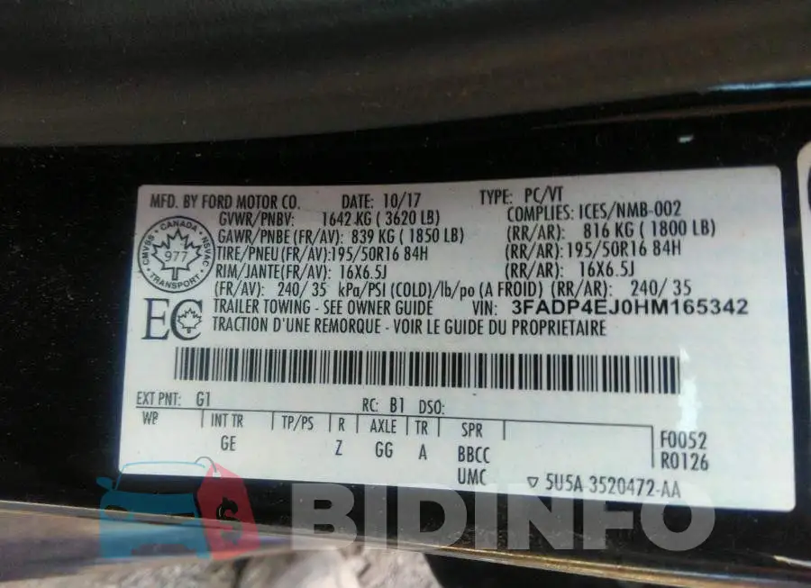 3FADP4EJ0HM165342 Photo# 9