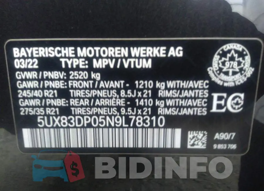 5UX83DP05N9L78310 Photo# 9