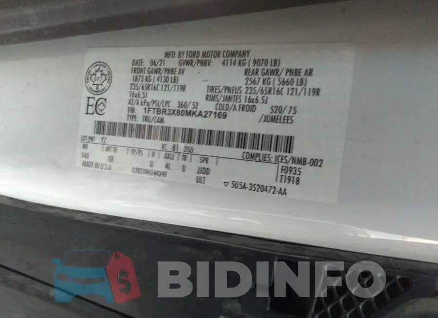 1FTBR3X80MKA27169 Photo# 9