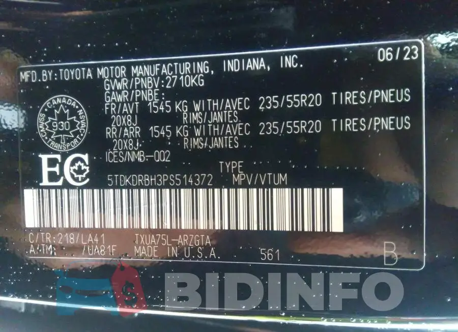5TDKDRBH3PS514372 Photo# 9