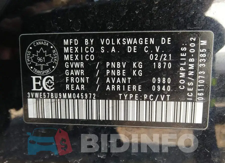 3VWE57BU9MM045972 Photo# 9