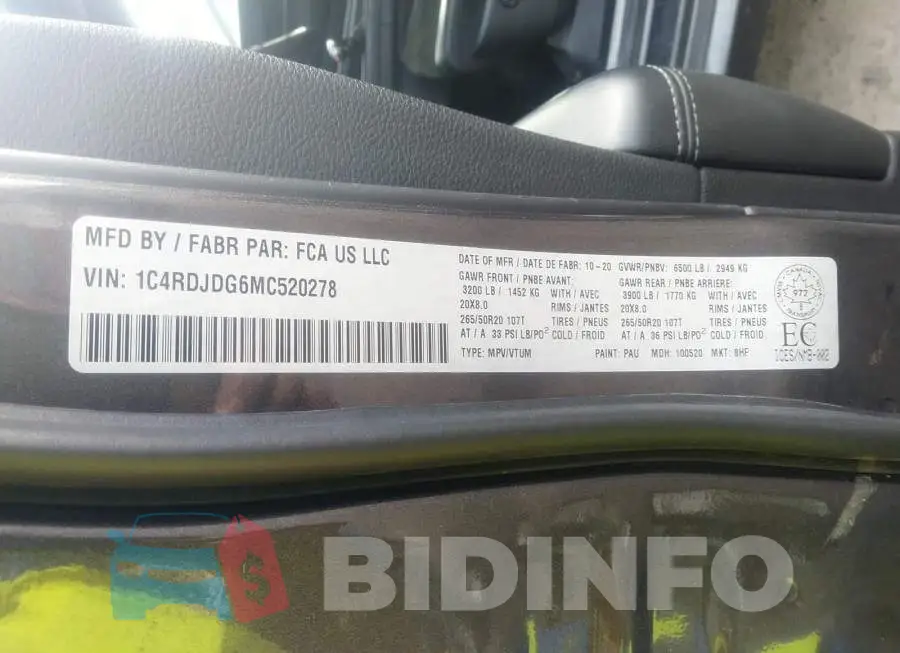 1C4RDJDG6MC520278 Photo# 9