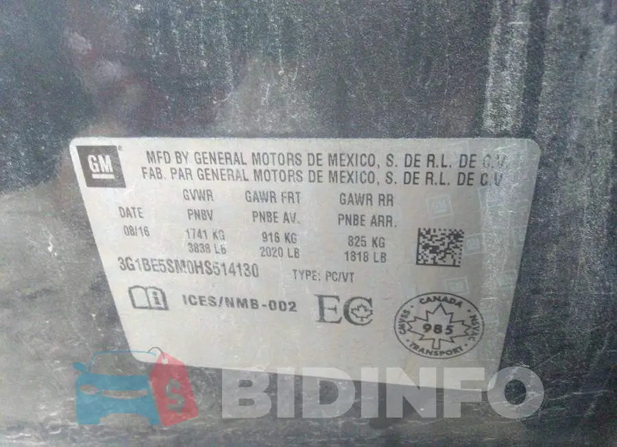 3G1BE5SM0HS514130 Photo# 9