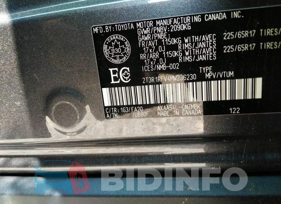 2T3R1RFV4MW236230 Photo# 9