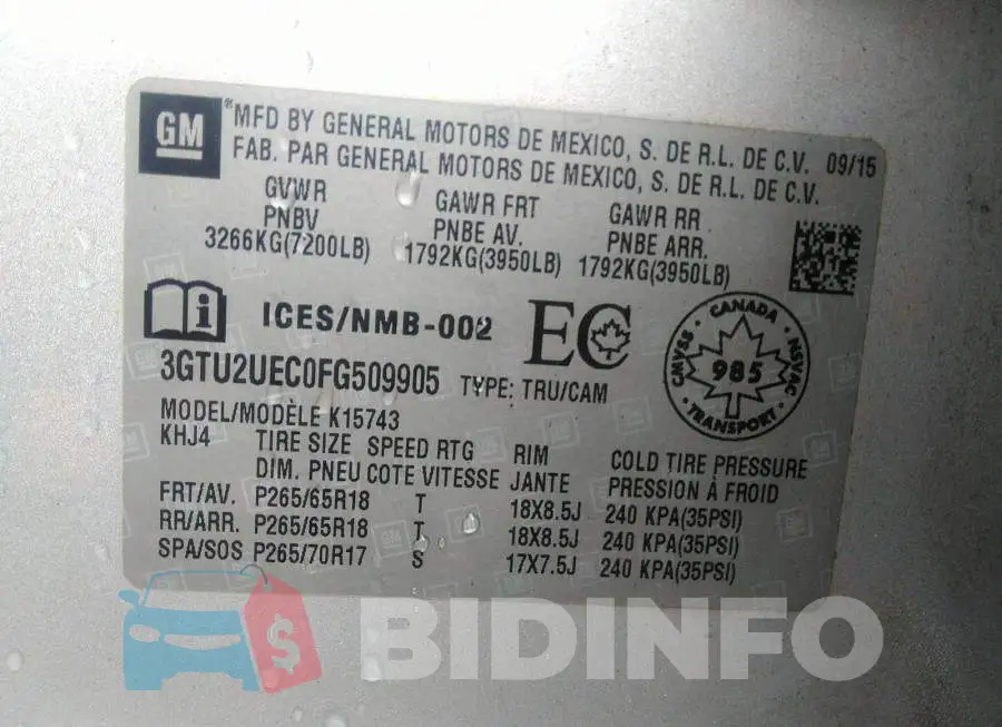3GTU2UEC0FG509905 Photo# 9