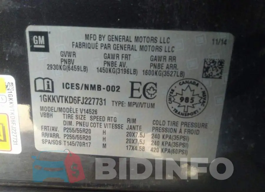 1GKKVTKD6FJ227731 Photo# 9