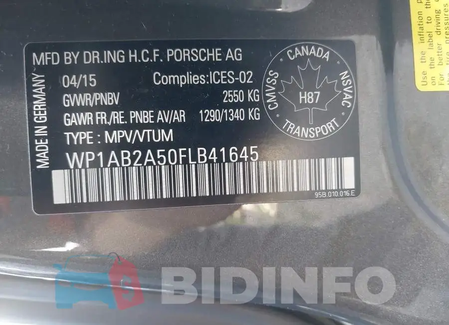 WP1AB2A50FLB41645 Photo# 9