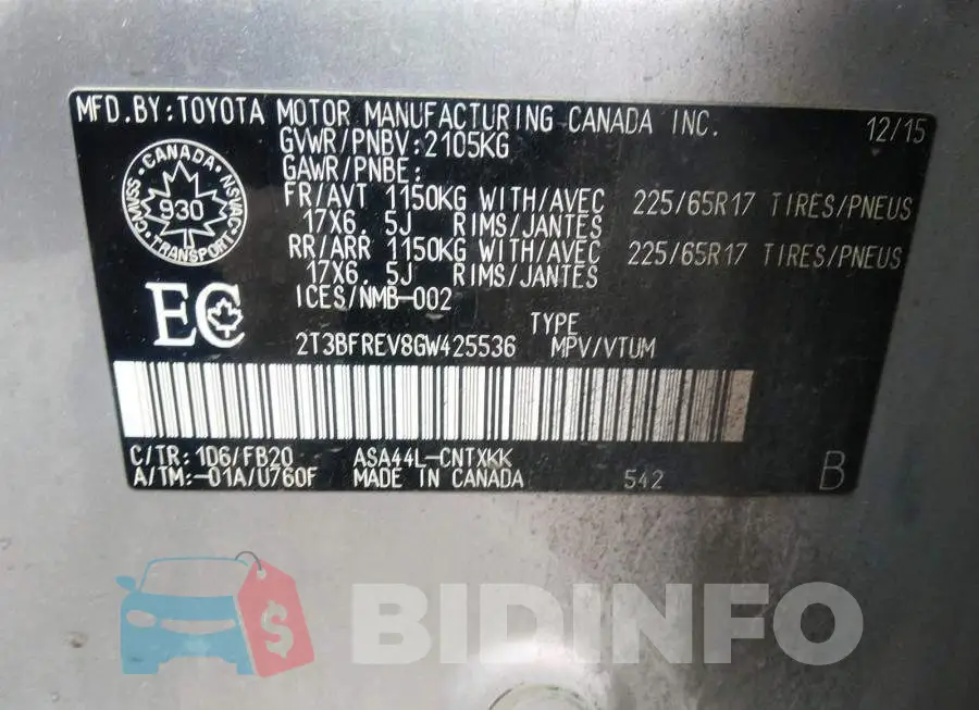 2T3BFREV8GW425536 Photo# 9