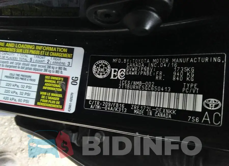 2T1BURHE5GC650413 Photo# 9