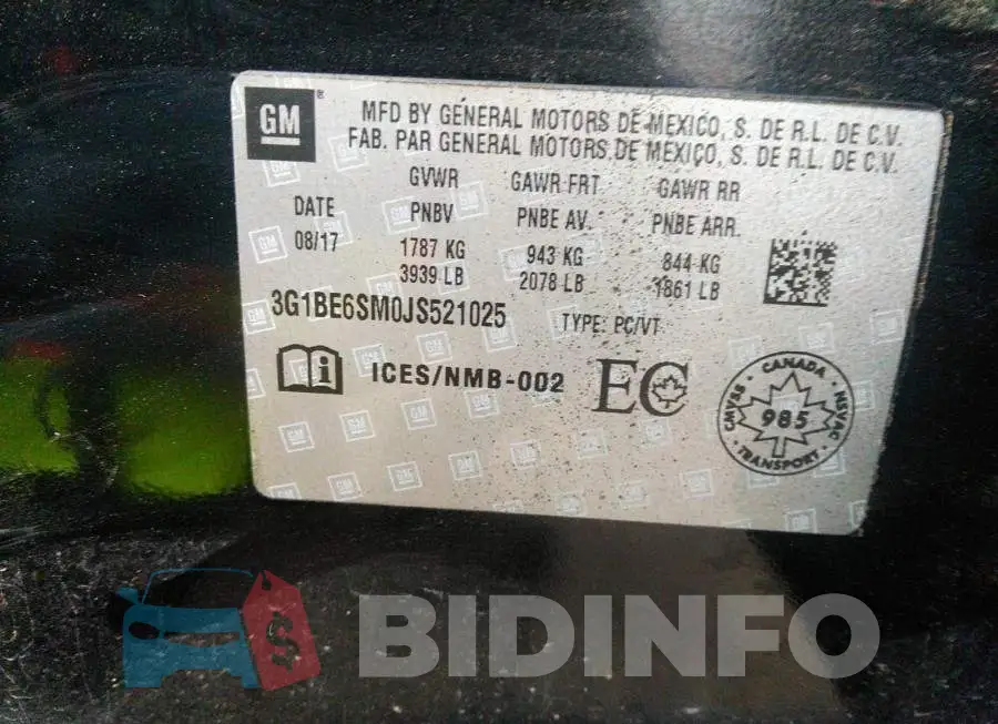 3G1BE6SM0JS521025 Photo# 9
